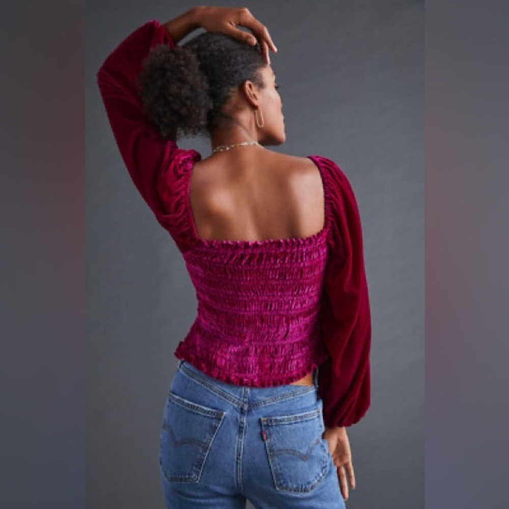 Anthropologie Puff Sleeve Velvet Blouse - Picture 3 of 11